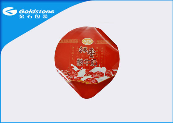 Merah 30-46 Ketebalan Micron Die Cut Lid Dilapisi Perawatan Untuk Yogurt Cup
